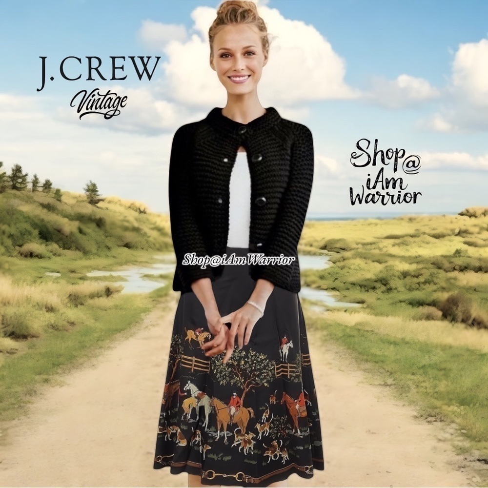 J.Crew RARE vintage equestrian horse & hound print a-line silk skirt *iamwarrior - Picture 3 of 13